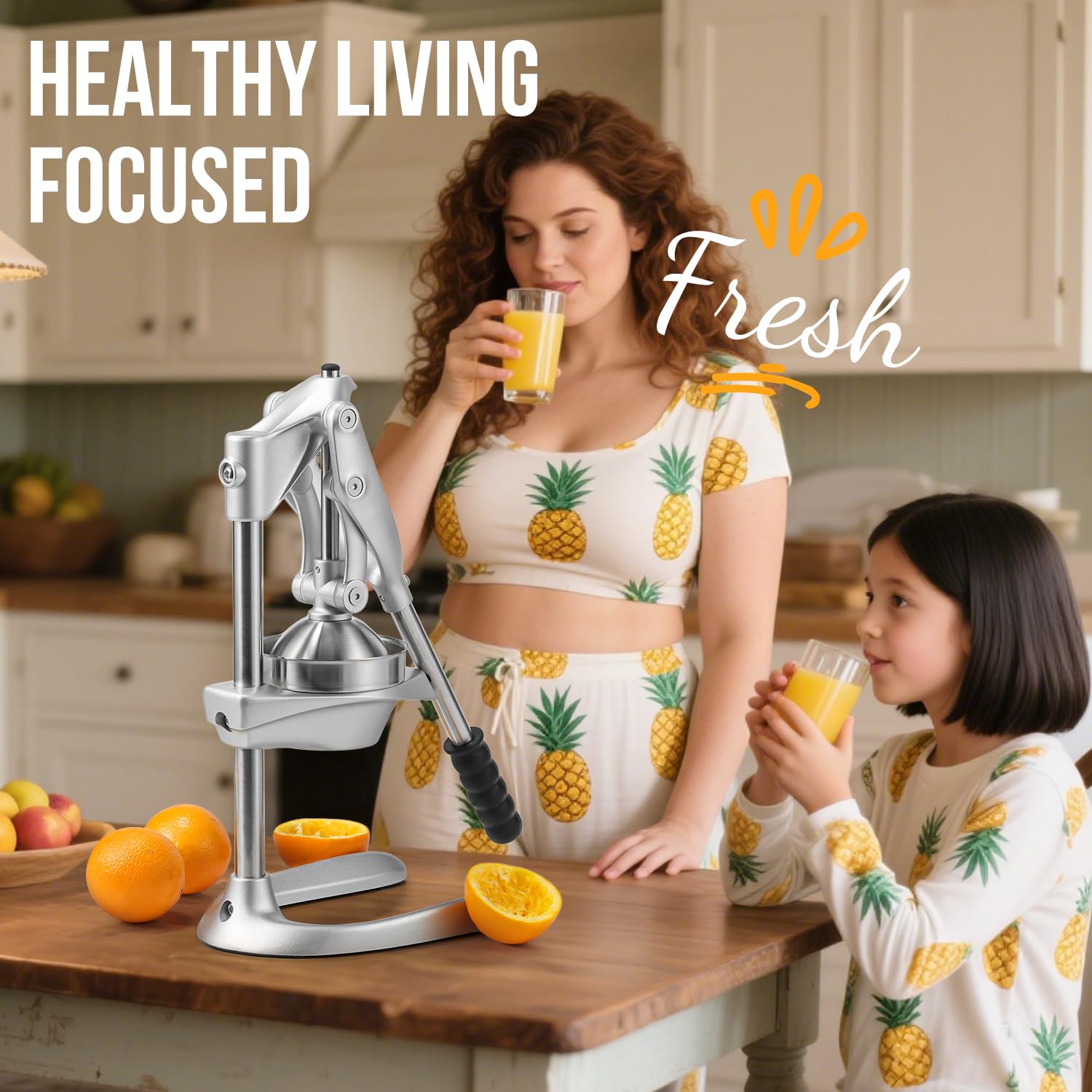 Manual Juicer, Sopito Heavy-Duty Effortless Orange Juicer Squeezer Safety Countertop Stainless Steel Hand Press Juicer for Citrus Lemon Lime Grapefruit, Easy to Clean