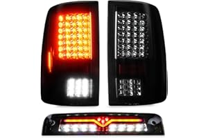 Tresound Tail Light + 3rd Brake Light for Dodge Ram 1500 2009-2010, Ram 2500 3500 2010, Ram 1500 2500 3500 2011-2018, NOT Compatible w/Original LED version, only fit Factory Halogen Model
