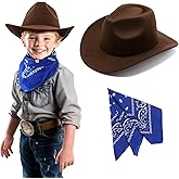 SeptCity Kids Cowboy Hat and Bandana for Age 5-10, Cowgirl Costume Set for Boys and Girls