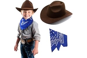 SeptCity Kids Cowboy Hat and Bandana for Age 5-10, Cowgirl Costume Set for Boys and Girls
