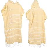 1pcs Turkish Towel Poncho Turkish Cotton Surf Poncho Changing Towels Swim Robe with Pocket Swim Cover Up Wearable Towel Hooded Beach Towel for Adult Man Women Beach Pool (Yellow, L)