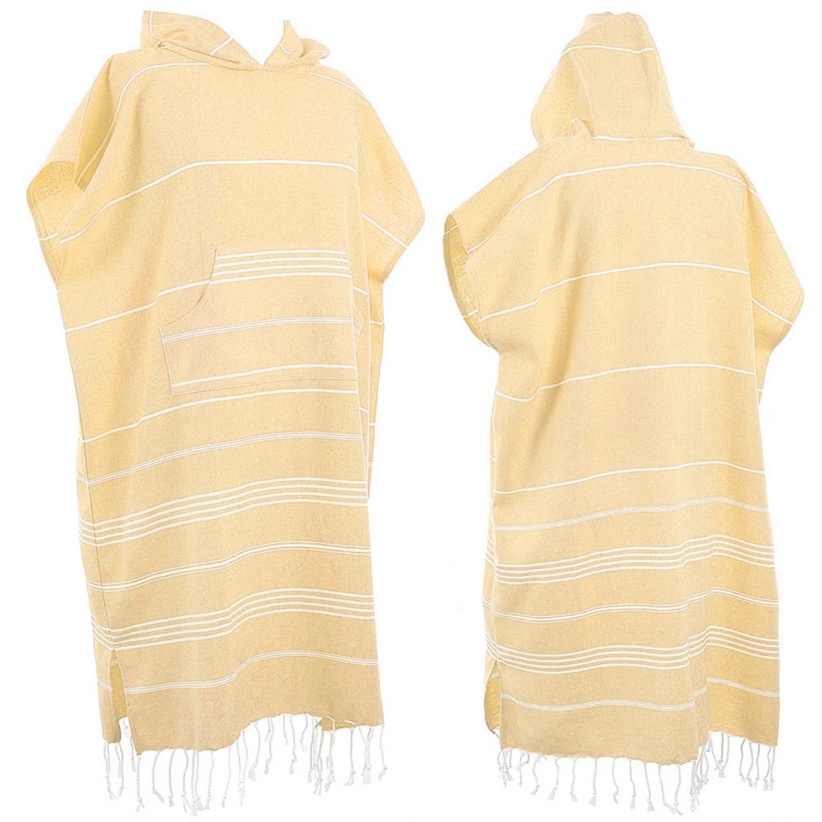 Photo 1 of 1pcs Turkish Towel Poncho Turkish Cotton Surf Poncho Changing Towels Swim Robe with Pocket Swim Cover Up Wearable Towel Hooded Beach Towel for Adult Man Women Beach Pool (Yellow, L)
