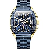 OLEVS Men's Wrist Watches Square Face Luxury Dress Fancy Original Watches for Men Stainless Steel Chronograph Waterproof Nice Big Sports Watch Men Classic Business Formal Adjustable Quartz Mens Watch