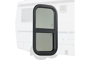 AUSUM MOTOR Vertical RV Window 12" W x 22" H Tinted Sliding RV Door Window with Net Screen & Trim Ring for 15/16" to 1-3/4" Thick Walls, Camper Window for Trailer Camper, DOT Approved