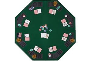FURUISEN 48" Foldable Poker Table Top, 8-Player Texas Traveller Wood Table Top Poker Layout, Portable Anti-Slip Blackjack Poker Table Mat with Cup Holders for Family Games Casino