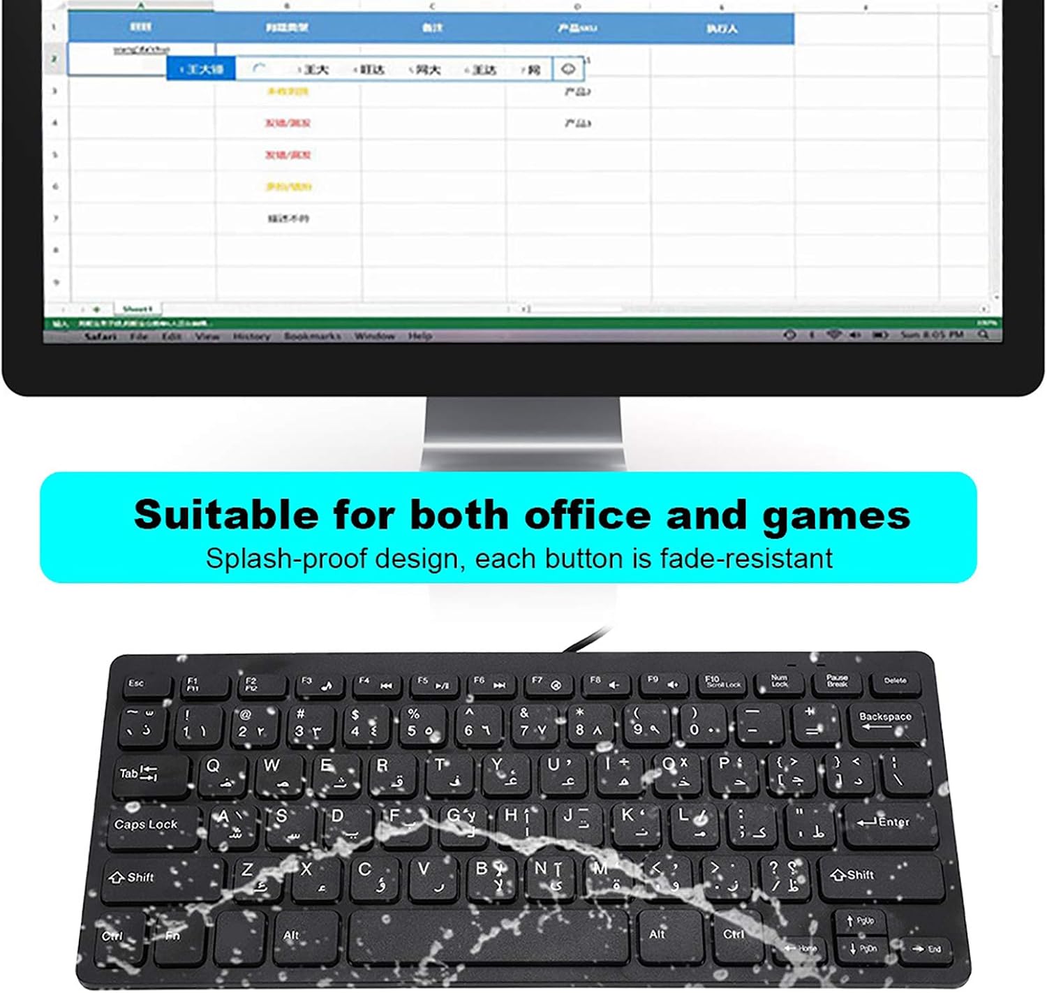 Wired Mini Portable Arabic Keyboard USB Interface for Desktop Computer, Black - Image 4