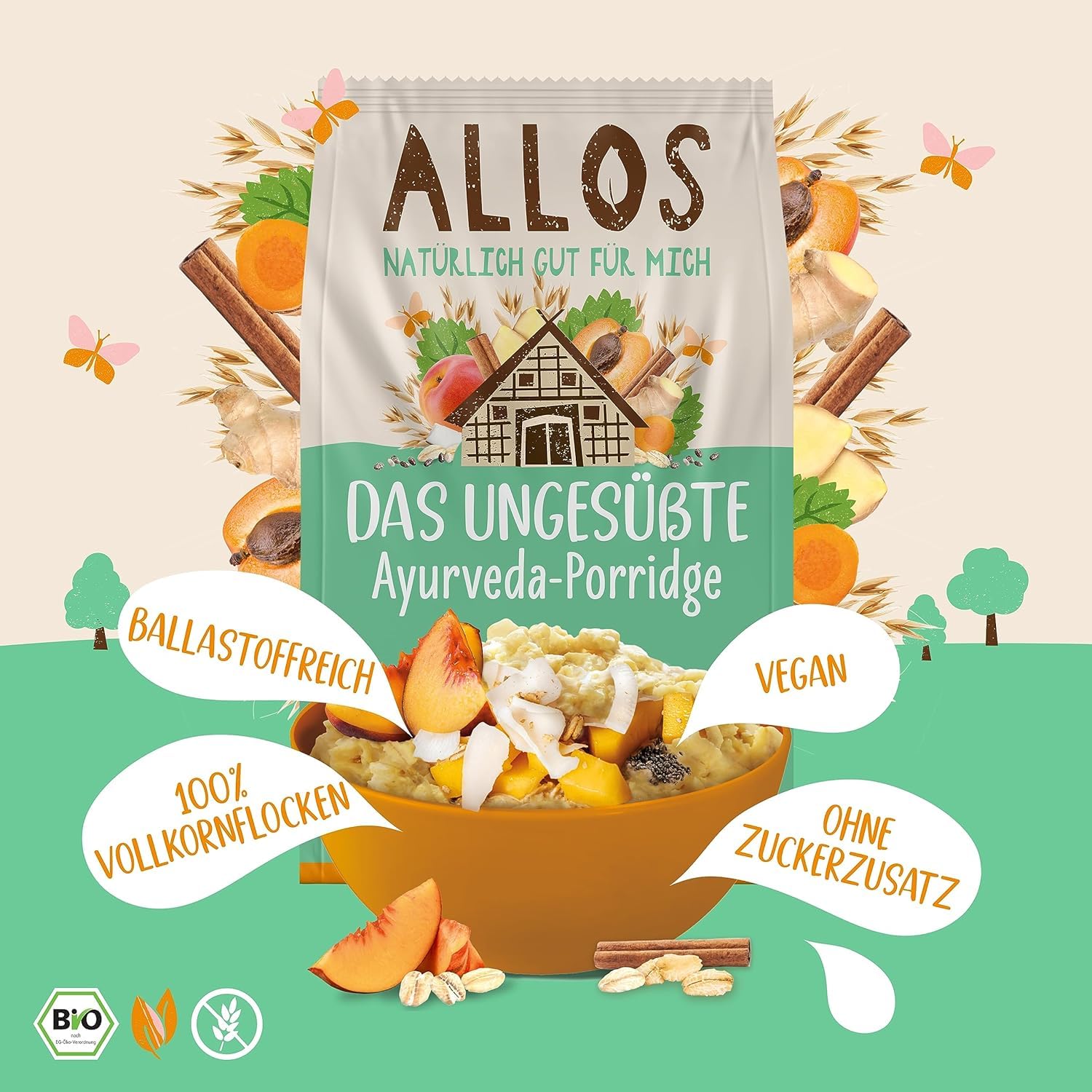 Allos Porridge Ayurveda ungesüßt | Bio Frühstücksbrei | 6 x 450g 2
