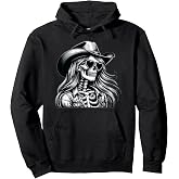 Skeleton Gothic Cowgirl with Heart Sunglasses Western Skull Pullover Hoodie