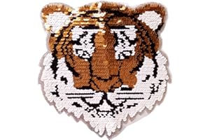 ESH7 Tiger Reversible Sequins Sew On Patches for Clothes Kids Boy Girl T Shirt Coat Embroidered Reverse Patch Applique