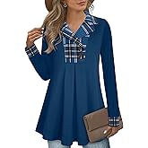 Gaharu Women's Swing Tunic Notch Collar Ladies Button Sweatshirt Long Sleeve Pullover Shirt Tops