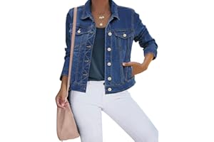 luvamia Women's Basic Button Down Stretch Fitted Long Sleeves Denim Jean Jacket