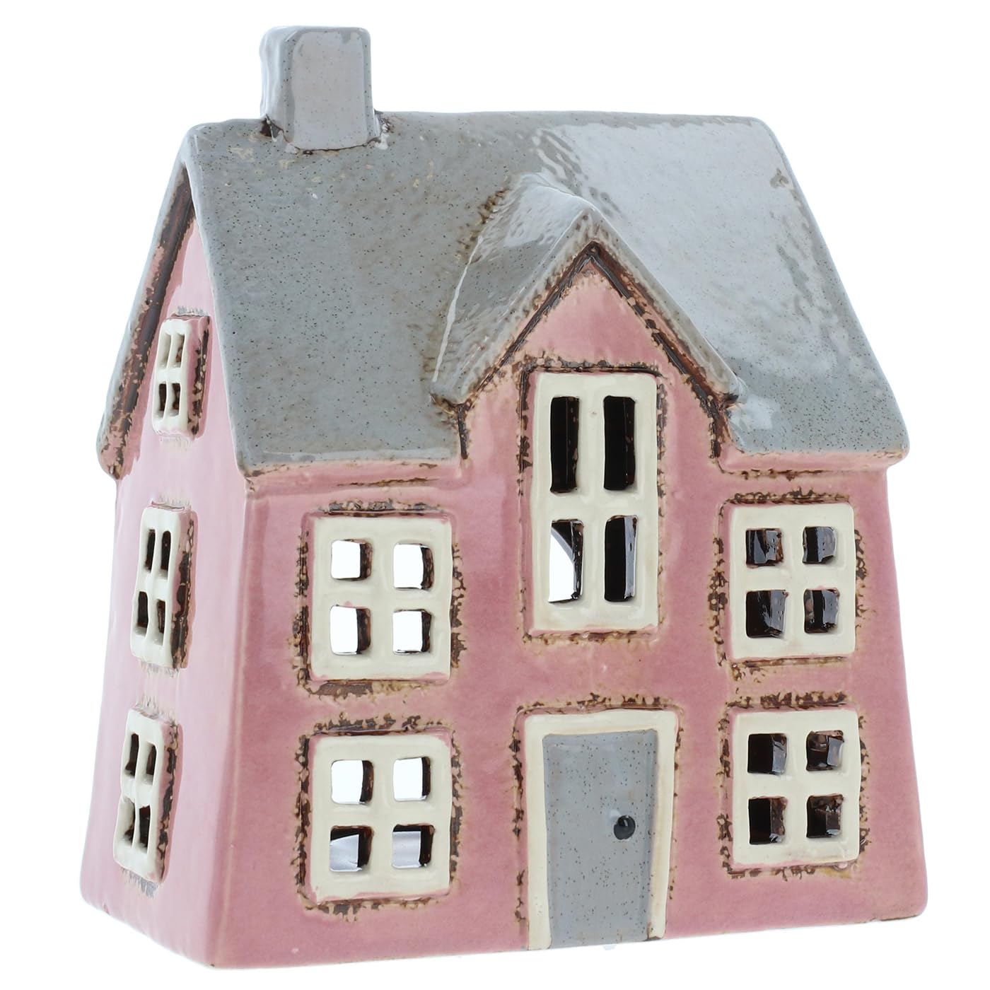 Shudehill Giftware Ceramic Village Pottery Pink Dormer House Tealight Holder, beautiful house-warming gift, Home Ornament, Candle Holder