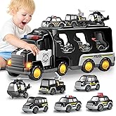 Beby Buty 7 in 1 Police Trucks Cars Toys for Toddlers 3-5, Boy Toddler Car Truck Toys with Light Sound, Birthday Gifts Toys for 3 4 5 6 Year Old Boy, Transport Carrier Truck for Toddlers 3-5 Years