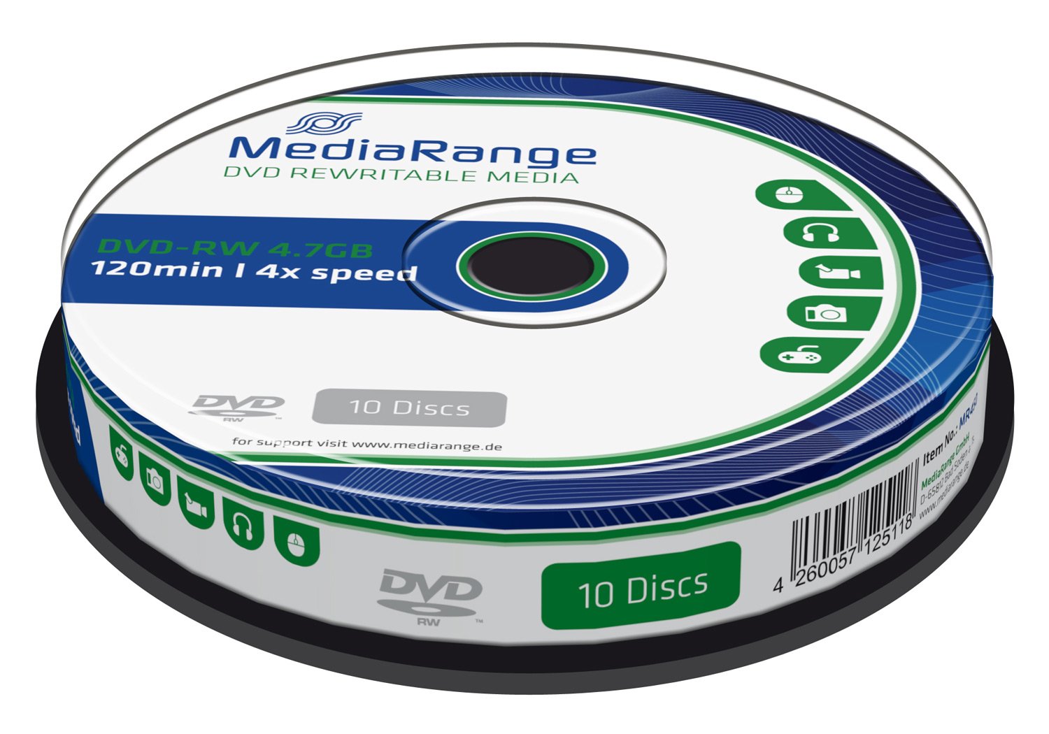 MediaRange MR450 Set of 10 DVD-RW Discs 4x 4.7 GB