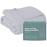 Cosy Family 6 Layer Muslin Bed Blanket - Breathable and Lightweight Gauze Boho Blanket for Spring, Soft 100% Cotton Muslin Blanket, Slate, 55x80 Inches