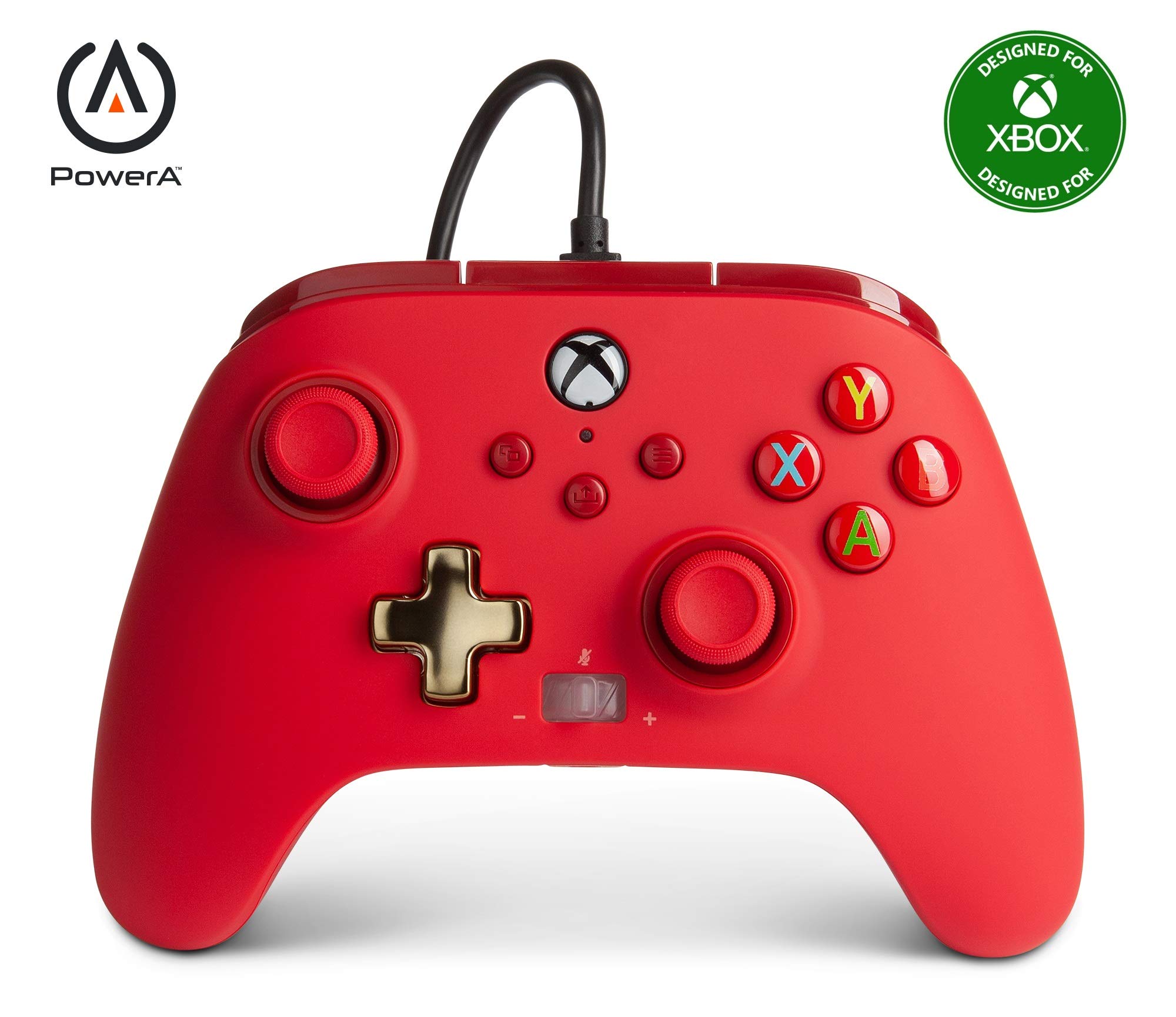 Controlador con cable mejorado PowerA para Xbox Series X|S - Rojo, cable USB desmontable de 10 pies, botones asignables y motores Rumble, con licencia oficial para Xbox