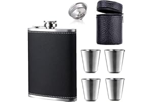 Flask 8oz,304 (18/8) Stainless Steel Flask Black Leak Proof Flask,Whiskey Flasks for Liquor for Men,Funnel and Shot Glasses F