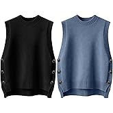 Simlakey 2 Pack Women's Sleeveless Sweater Vest Round Neck Ribbed Knit Sweater Top Casual Loose Fit Pullover Tank Top