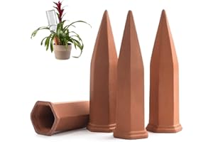 Modern Innovations Ceramic Terracotta Self Watering Spikes (4 Pack) Vacation Automatic Plant Waterer Devices, Indoor/Outdoor Planter Insert, Terra-Cotta Stakes for Potted Plants, Auto-Water System