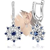 Sterling Silver Flower Hoop Dangle Earrings for Women Hypoallergenic Sparkly Cubic Zirconia Hoop Charms Earrings Lightweight Classic Dainty CZ Floral Loop Dangling Earring Gifts for Bride Wife Wedding