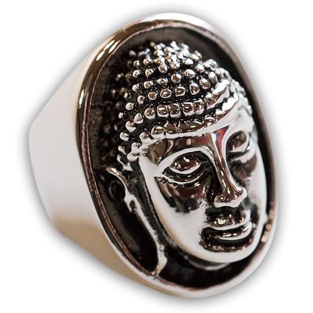 Fly Style® Grosser Buddha Ring Siegelring breit 316L Edelstahl Herren Damen Statement