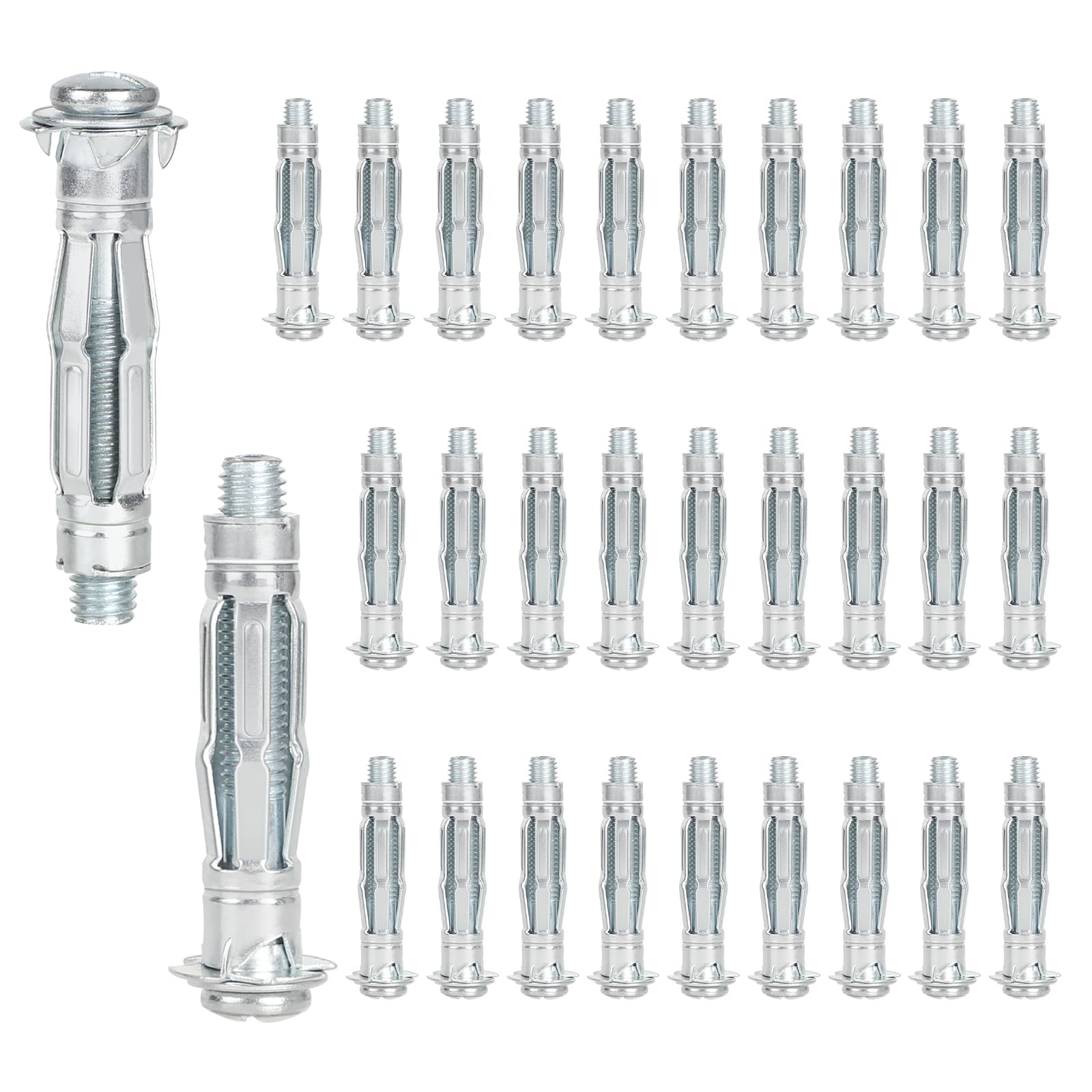 DBREAKS Pack of 30 Cavity Dowels, M6 x 52 mm Galvanised Cavity Wall Dowels, Cavity Metal Dowels, Expansion Dowels with Screw, Self-Drilling Plasterboard Dowels, Cavity Dowels, for Fixings in