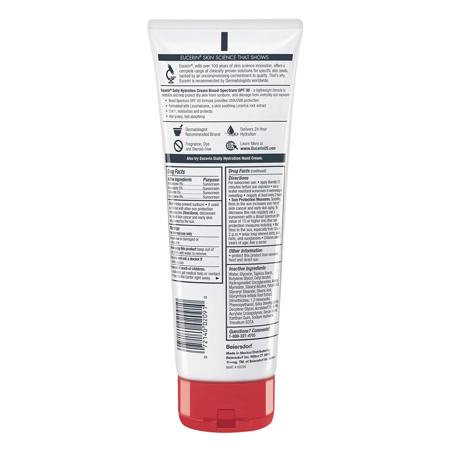 Eucerin Daily Hydration Body Cream with SPF 30 - Broad Spectrum Body Lotion for Dry Skin - 8 oz. Tube : Beauty