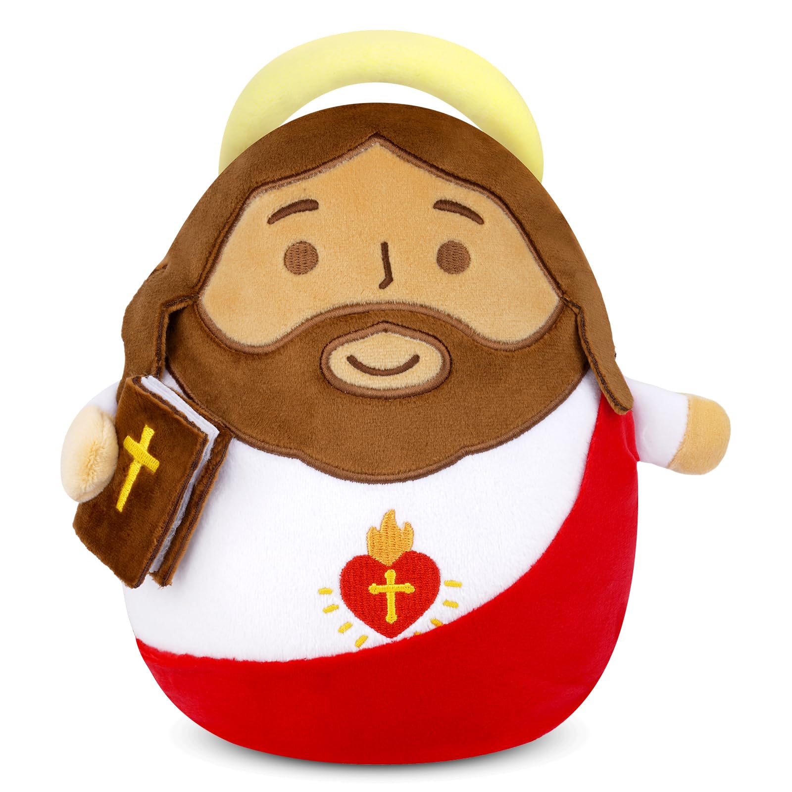 LSYDCARM Jesus Plush, 8 Inch Heart of Jesus Plushie with Red Sash & Bible, Soft Savior Jesus Stuffed Animal, Easter Plush Baptism Religious Gift for Kids & Adults