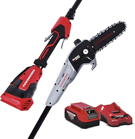 Amazon Powerworks ポールソー 高枝ノコギリ 高枝切り 電動はさみ 剪定鋏 枝切 ガーデニング 園芸 P48ps 本体 バッテリー 充電器セット 高枝切りばさみ