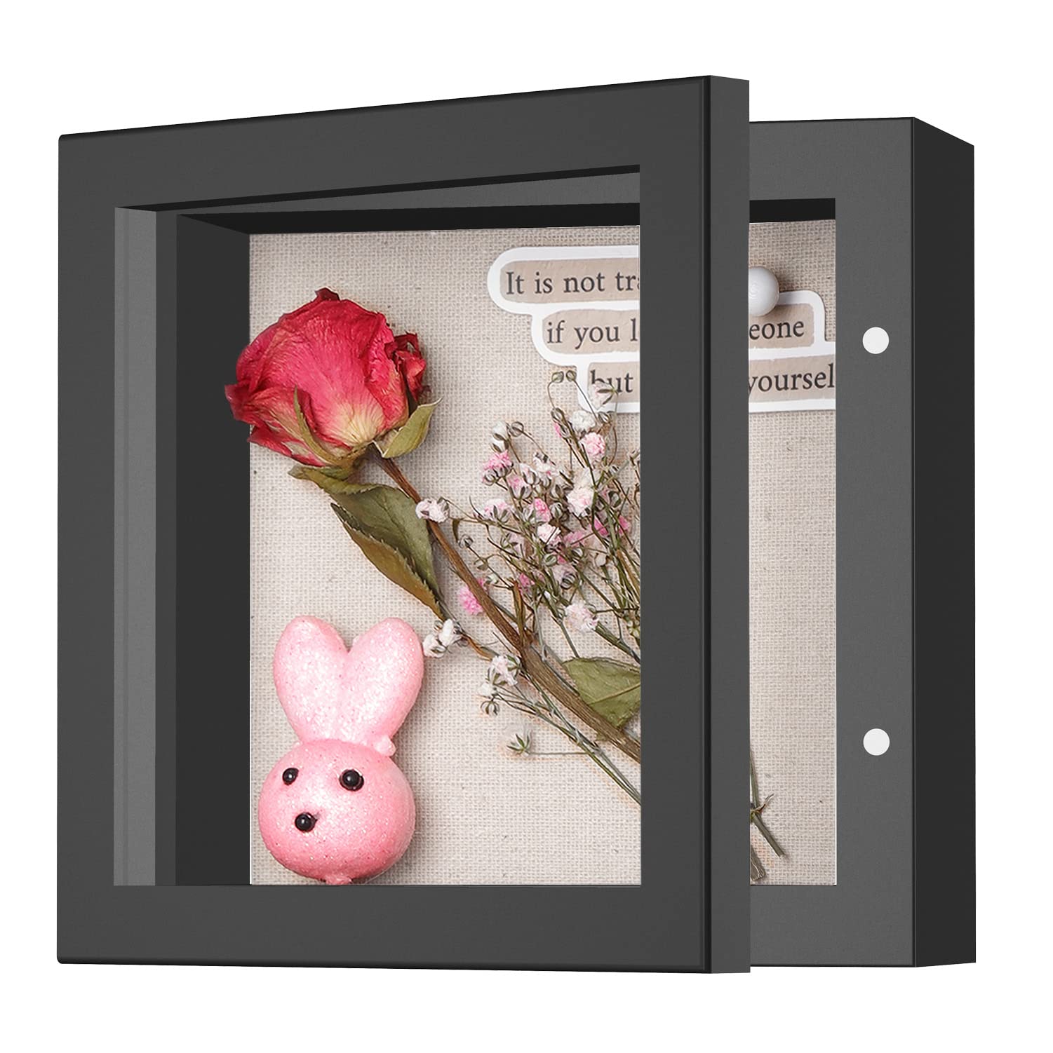 Photo 1 of 5x5 Small Shadow Box Frame with Linen Back - Sturdy Memory Display Case of Flower, Pictures, Medals and More, Black