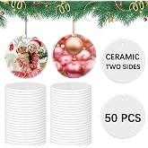 50 PCS Sublimation Ceramic Ornament Blank 3 inch Round Crafting DIY Personalized Christmas Home Decor Bulk Two-Sided Printed White Ceramic Decoration