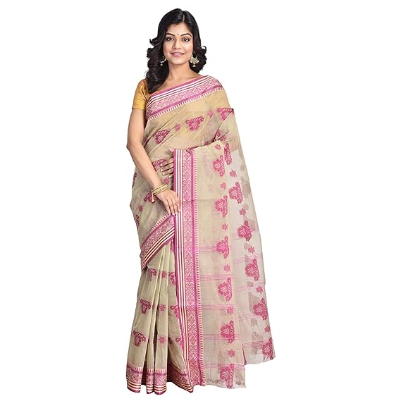 RAJ SAREE HOUSE Special Designed for Women's Pure Cotton Comfortable Saree with Silk Edge Border (Without Blouse, White off)