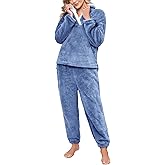 HEEKPEK Womens Pajamas Warm Fleece Pajamas Set Pullover Pants Loose Loungewear Sherpa Hoodie Sleepwear Winter Clothes