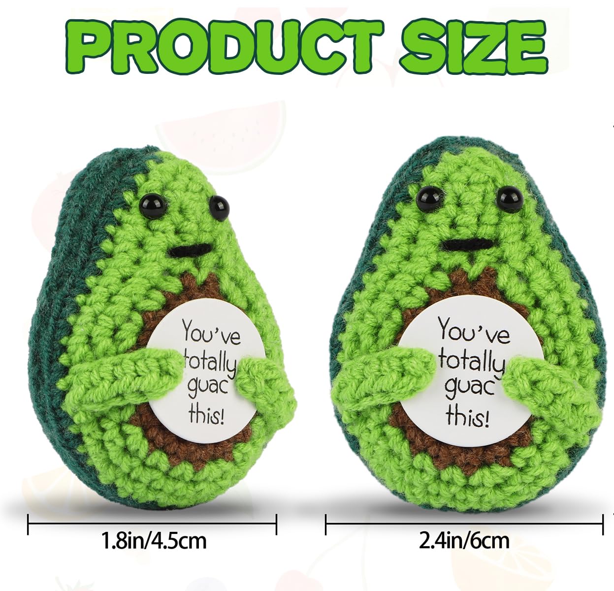 Hoedia Funny Positive Avocado Cute Christmas Gift, Emotional Crochet Doll Inspirational Support Gag Gifts with Cards, Small Knitted Avocado Birthday Self Care Present for Women Men Friend Coworke
