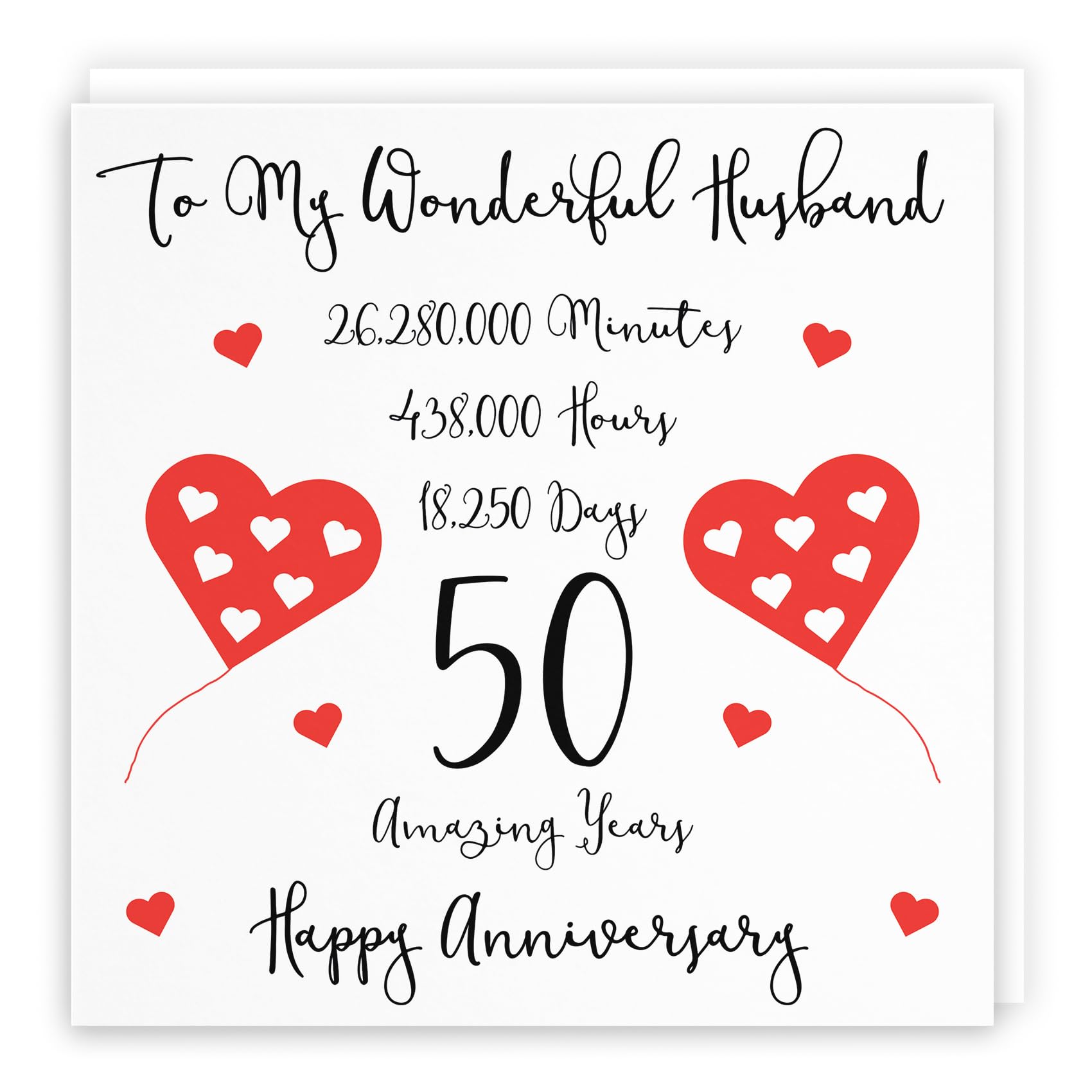 Hunts England - Romantic Husband 50th Wedding Anniversary Card - To My Wonderful Husband - 50 Amazing Years - Timeless Collection - Fun Cute Card — image 1