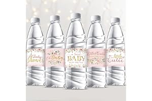 Colarr 72 Pcs Pink Baby Shower Water Bottle Labels Pink Gold Flower Water Bottle Wrappers Stickers Waterproof Self Adhesive Label for Girls Gender Reveal Birthday Baby Shower Party Decoration Supplies