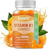 Joywiit Vitamin B1 Gummies 100mg for Adults & Kids, Thiamine B1 Supplement with 600mg Calcium, Nervous System Supports & Boost Energy, Orange Flavor, Non GMO, Vegan, 60 Chewable Gummies