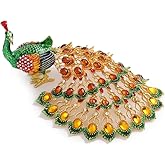 Furuida Peacock Trinket Boxes Hinged Enameled Jewelry Box Hand-Painted Animals Ornaments Craft Gift for Home Decor (Green)