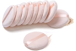 10 Pieces Pure Cotton Powder Puff, Makeup Puff for Powder Foundation, 3.15-inch Normal Size with Strap, Blending for Loose Powder Mineral Powder Body Powder Wet Dry Makeup Tool