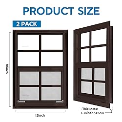 2 Pack 12" x 18" Brown Shed Window with Tempered