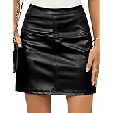 LOMON Women's PU Leather Mini Skirt High Waist Bodycon Pencil Skirt Stretch Faux Leather Built-in Shorts