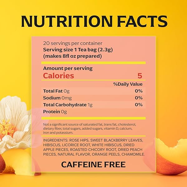 LIPTON PEACH PARADISE TEA BAGS, CAFFEINE FREE TEA, FRUIT AND HERBAL TEA, INDIVIDUALLY WRAPPED, 20 TEA BAGS