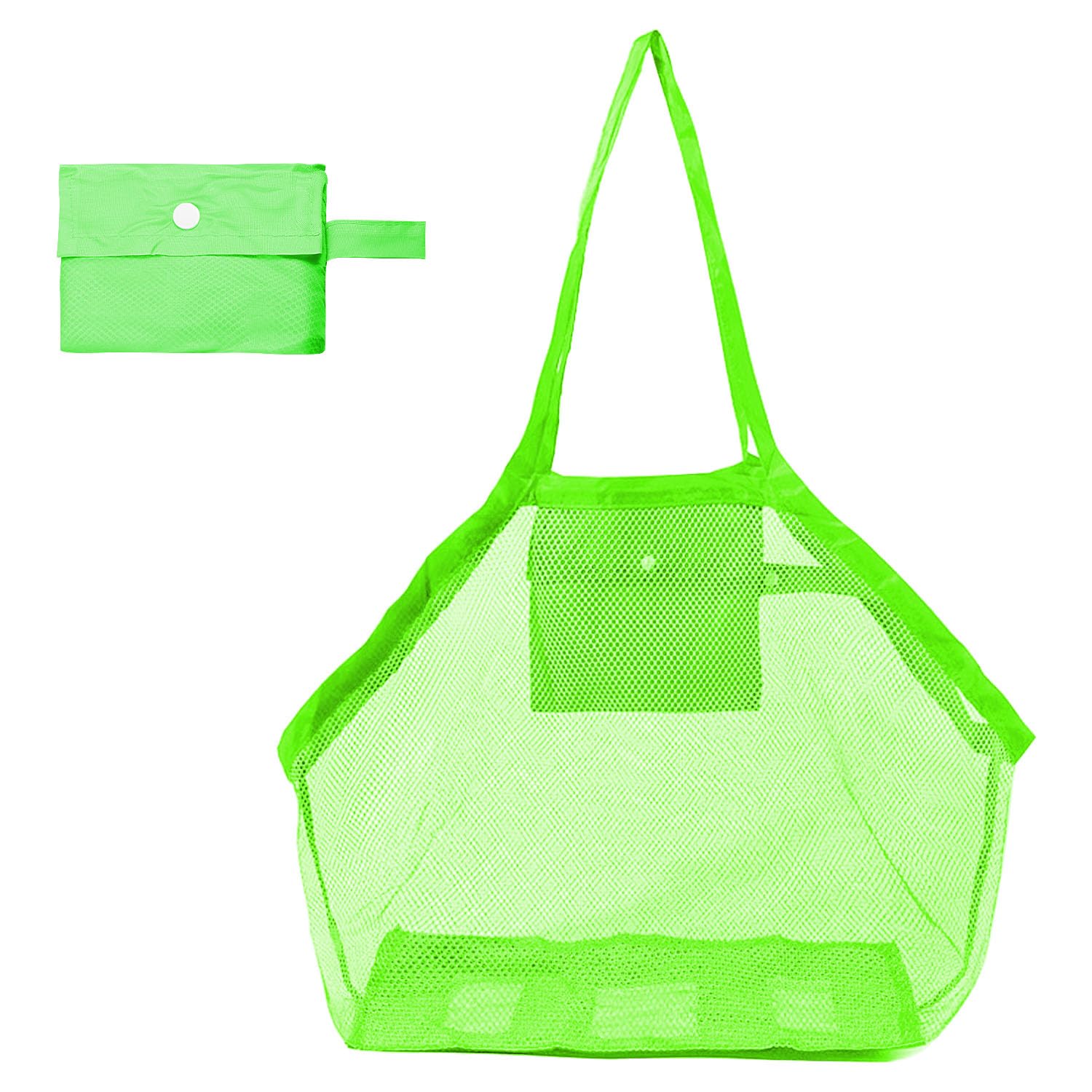 Runyve Lightweight Mesh Beach Tote with Zipper,Collapsible Beach Bag Reusable,Large Mesh Beach Bag, Mesh bag Toy Storage Family Beach Vacation (Green)