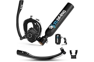 TUDIVING-0.5L Scuba Tank Set,Mini Oxygen Cylinder with Full Face Snorkel Mask,Portable Travel Diving Kit for Underwater Divin