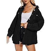 WUDODO Women Oversized Button Up Denim Long Boyfriend Distresse Jean Jacket Frayed Hem Shacket