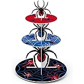 Widecook 3 Tier Spider Cupcake Stand Spider Birthday Party Decorations Cupcake Tower Hero Theme Cake Holder Hero Dessert Holder Table Display for Birthday Baby Shower Party Supplies