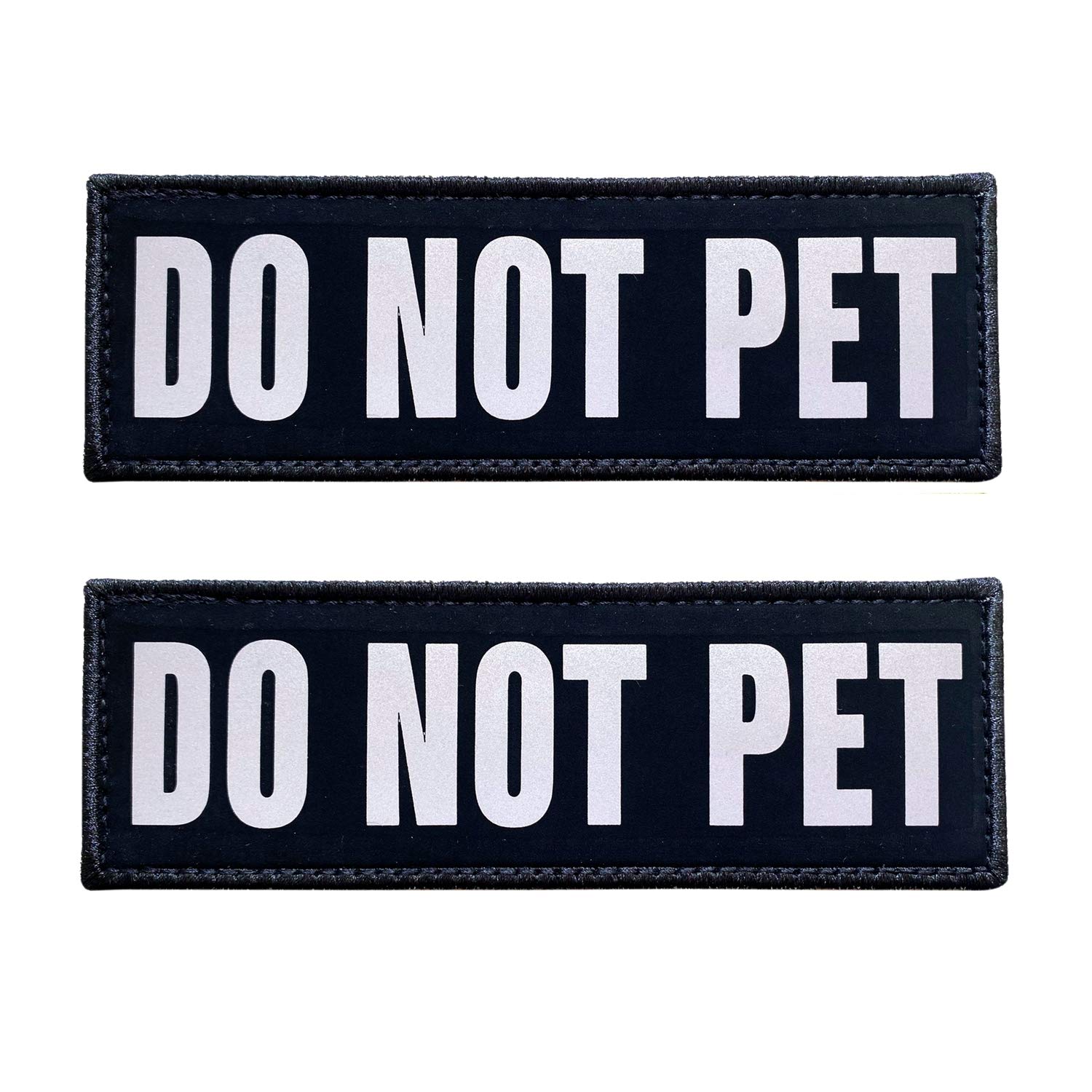 JUJUPUPS Black Reflective Dog Patches 2 Pack Service Dog ，in Training， DO NOT PET, Tags with Hook and Loop Patches for Vests and Harnesses (DO NOT PET, 4x1 inch)