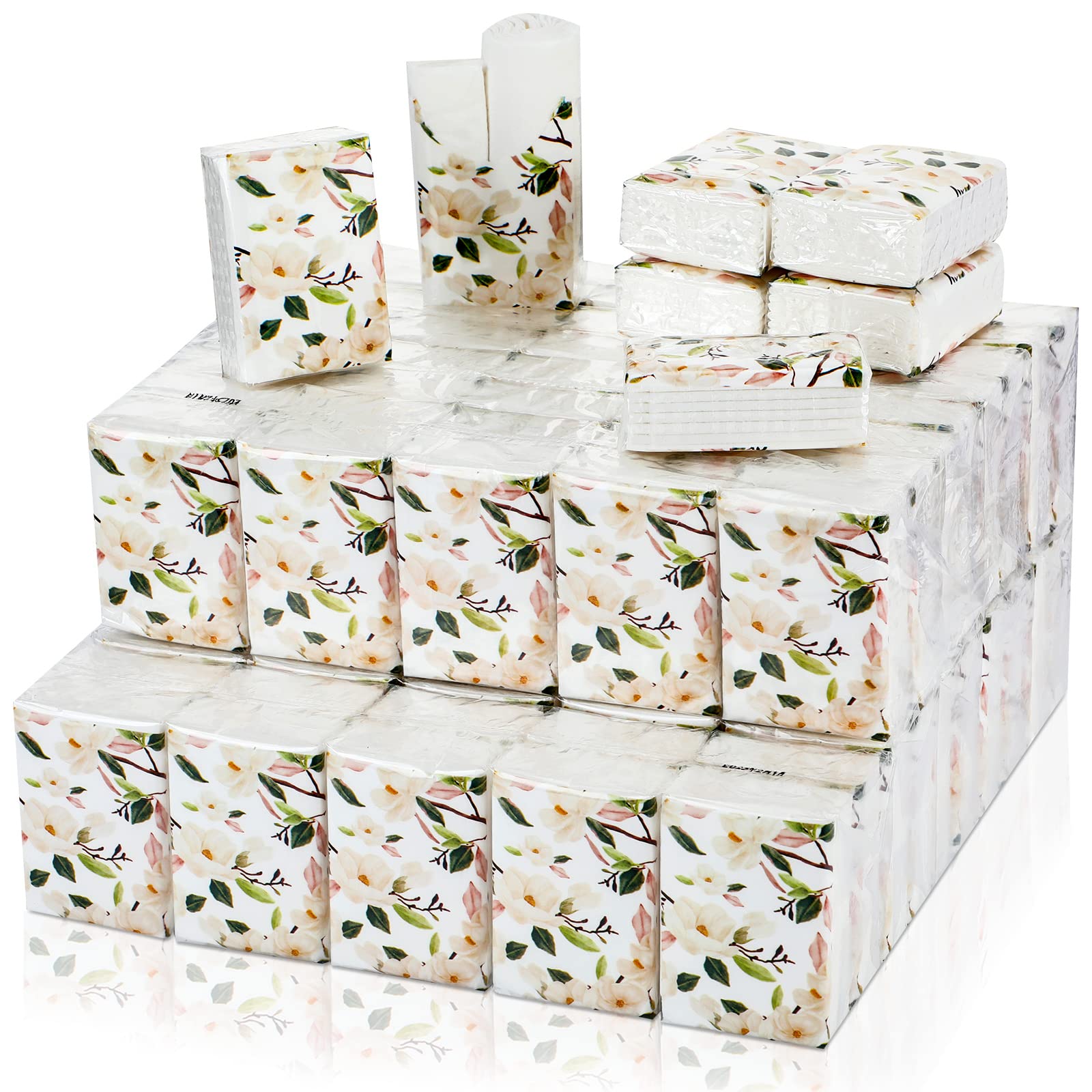 Photo 1 of 100 Pack Pocket Packs Facial Tissues 3 Ply Travel Small Pocket Individual Floral Wedding Tissues Packs for Guests Bridal Shower Favors Household Essentials