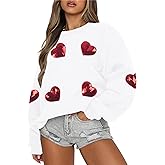 MAXIMGR Valentines Sweatshirt Women Teacher Valentine Shirts sequin Love Heart Graphic Tee Valentine's Day Gift Pullover