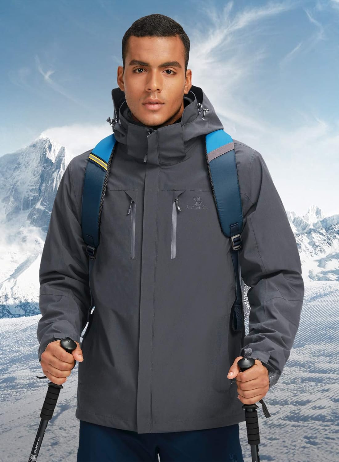CAMEL Outdoor Jacket Men Winter Ski Jacket Windbreaker 3 in1 Hooded Rain Coat for Traveling Climbing Hiking 2.0: Clothing